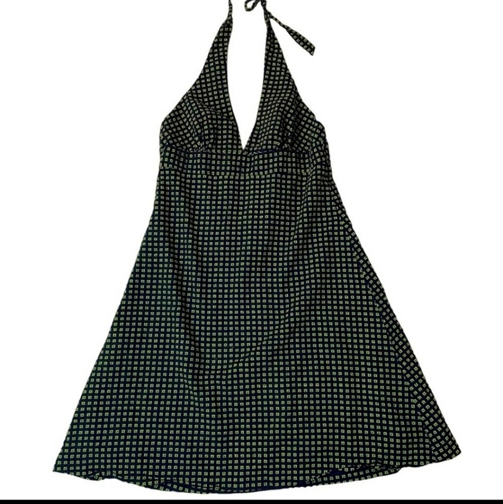 J. Crew Women's Navy Blue & Green Lined  Halter Fit Flare Dress Size 14